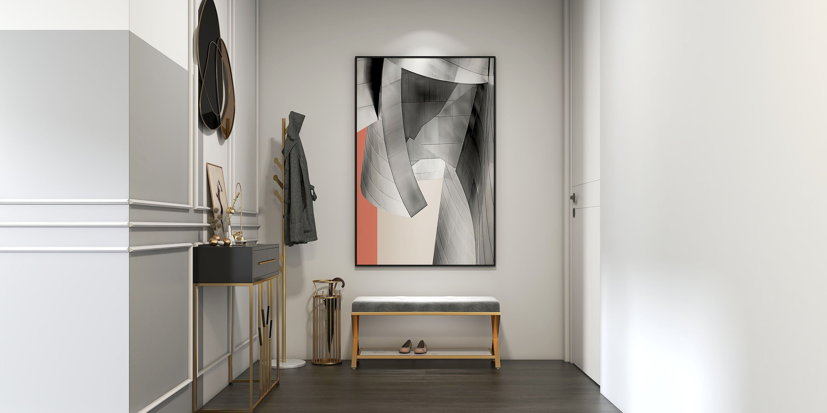 HMR - 31.5" Abstract 3D Metal Big Wall Decor Unique Modern Irregular Home Art in Black & Gold