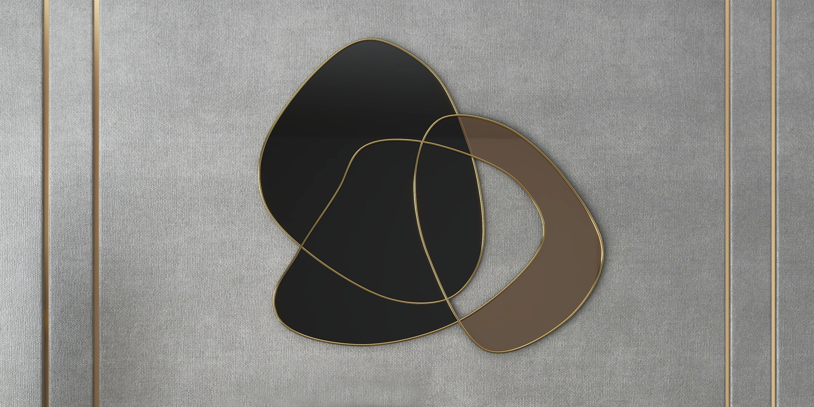 HMR - 31.5" Abstract 3D Metal Big Wall Decor Unique Modern Irregular Home Art in Black & Gold