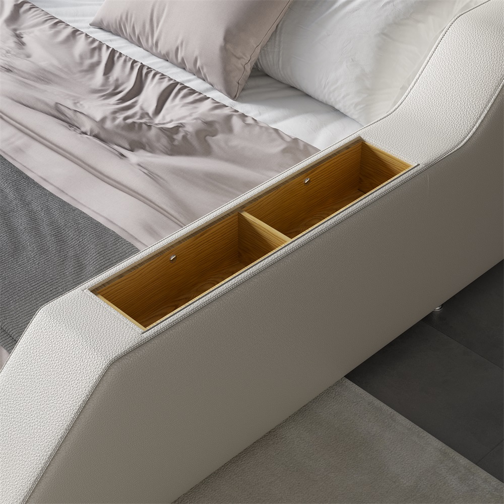 HMR - Ultimate Smart Bed King Tufted Upholstered Platform Bed with Massage, Storage & Speaker