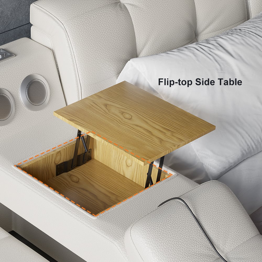 HMR - Ultimate Smart Bed King Tufted Upholstered Platform Bed with Massage, Storage & Speaker