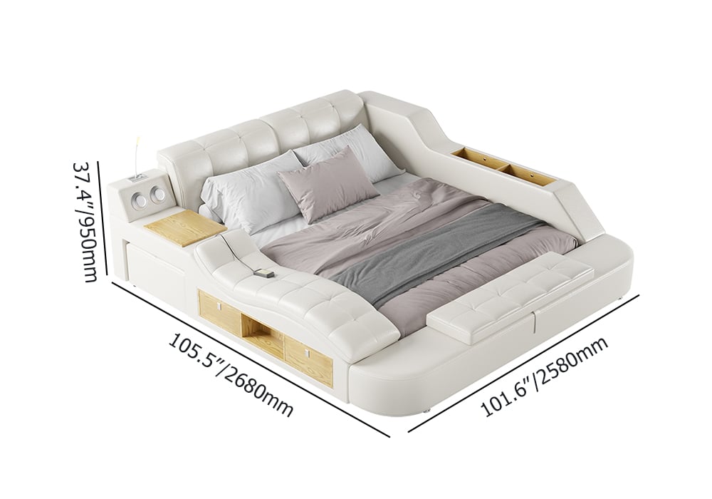 HMR - Ultimate Smart Bed King Tufted Upholstered Platform Bed with Massage, Storage & Speaker