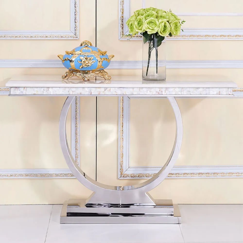 HMR - Modern 63" Rectangle Console Table with Sintered Stone Top & Chrome Base