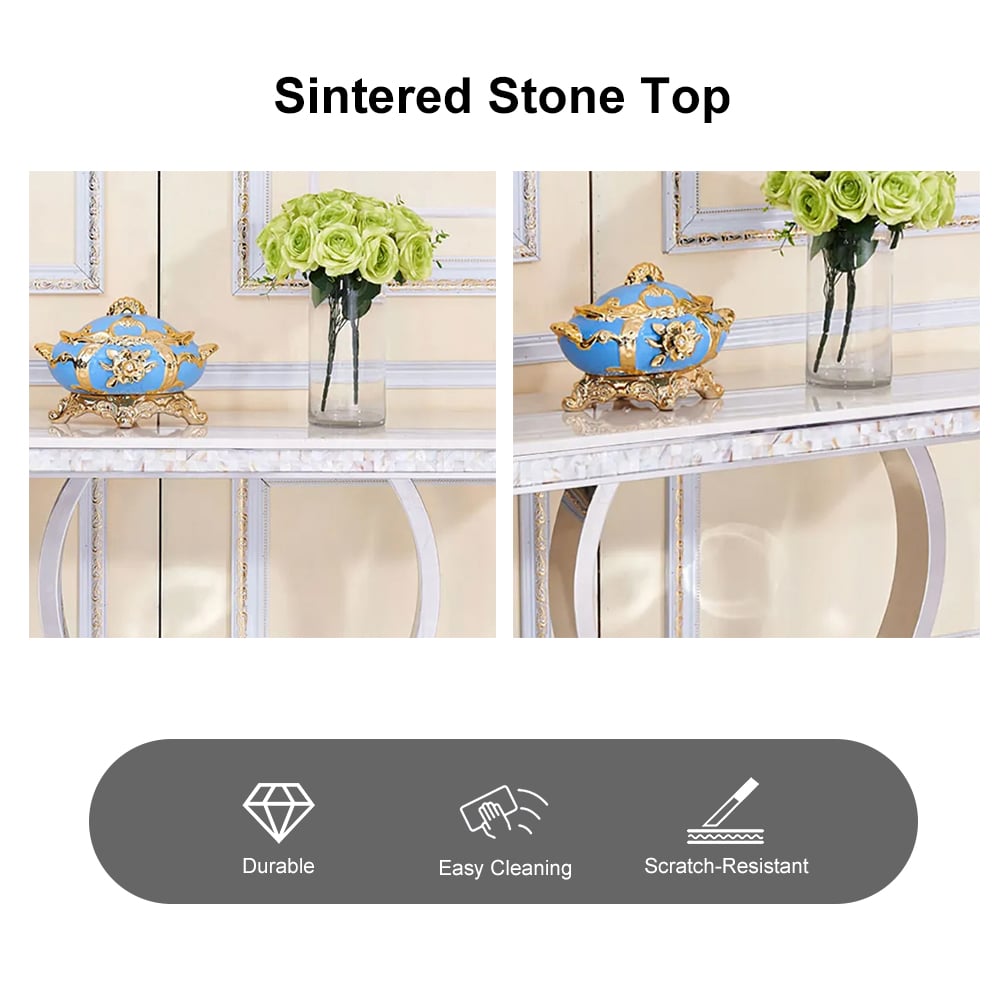 HMR - Modern 63" Rectangle Console Table with Sintered Stone Top & Chrome Base