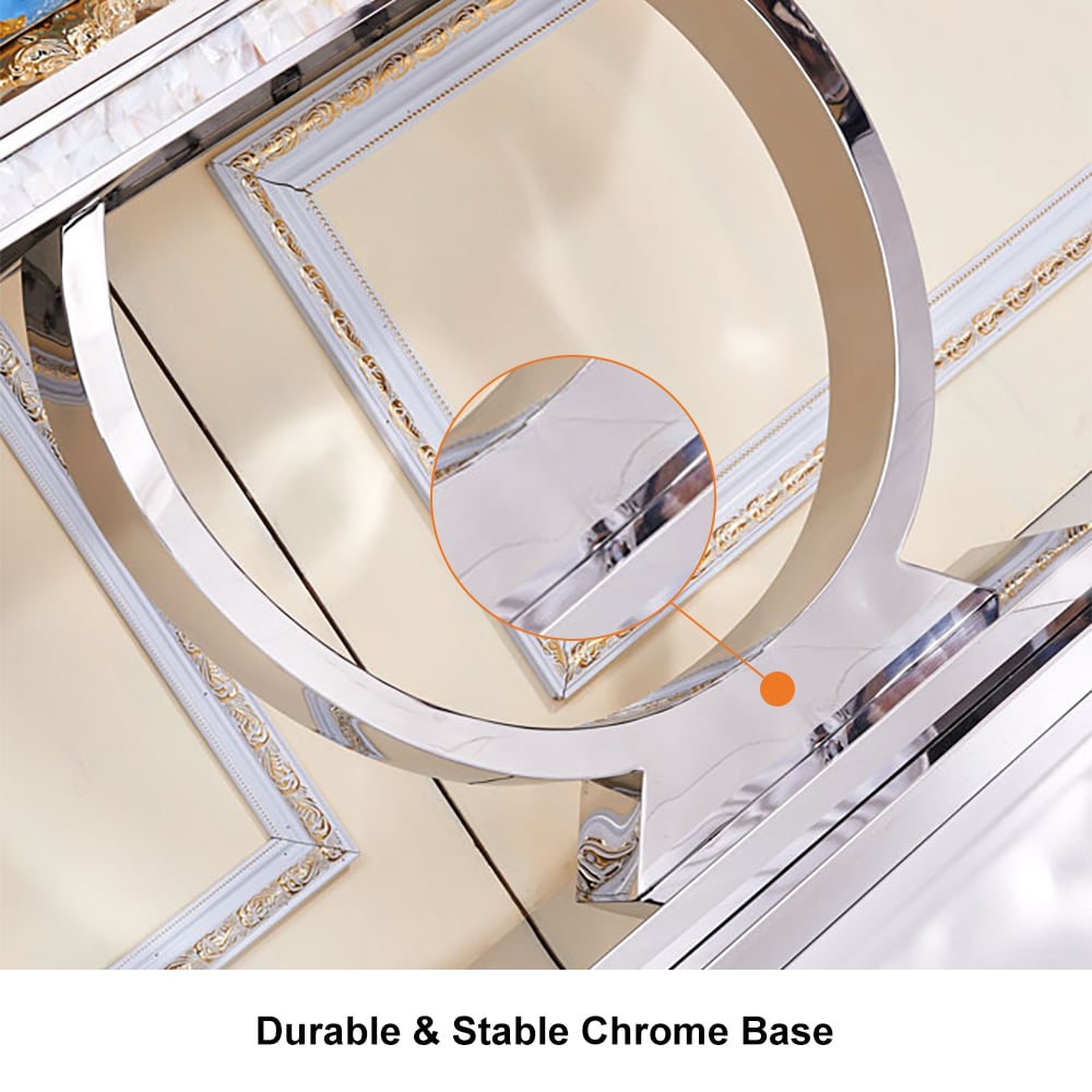 HMR - Modern 63" Rectangle Console Table with Sintered Stone Top & Chrome Base