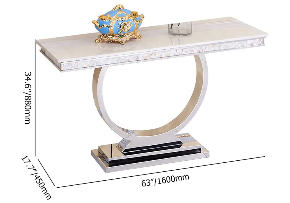 HMR - Modern 63" Rectangle Console Table with Sintered Stone Top & Chrome Base