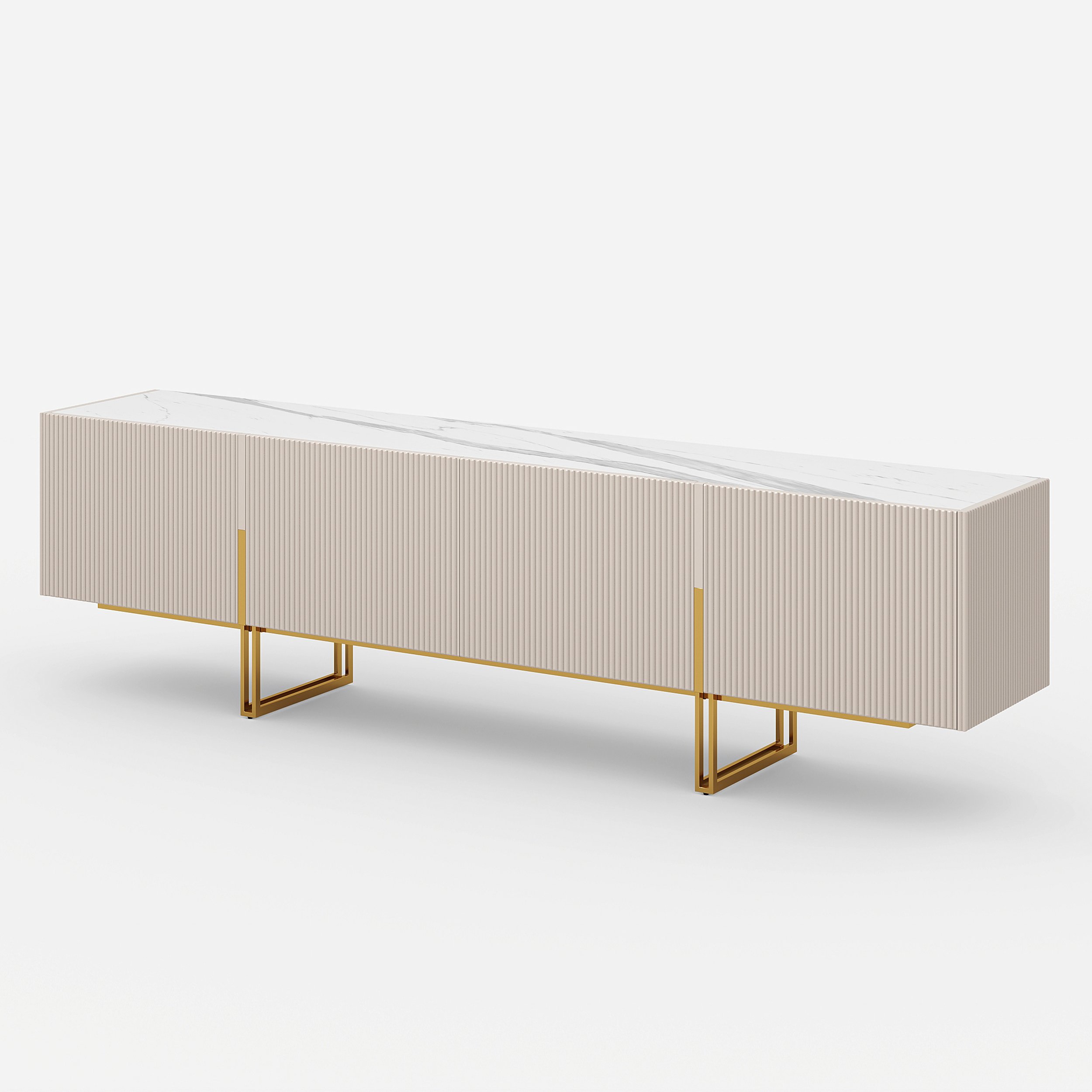 HMR Grovyn Sintered Stone Top Fluted TV Stand with Storage - Off White, 78.7"W x 17.7"D x 23.6"H, Without Fireplace