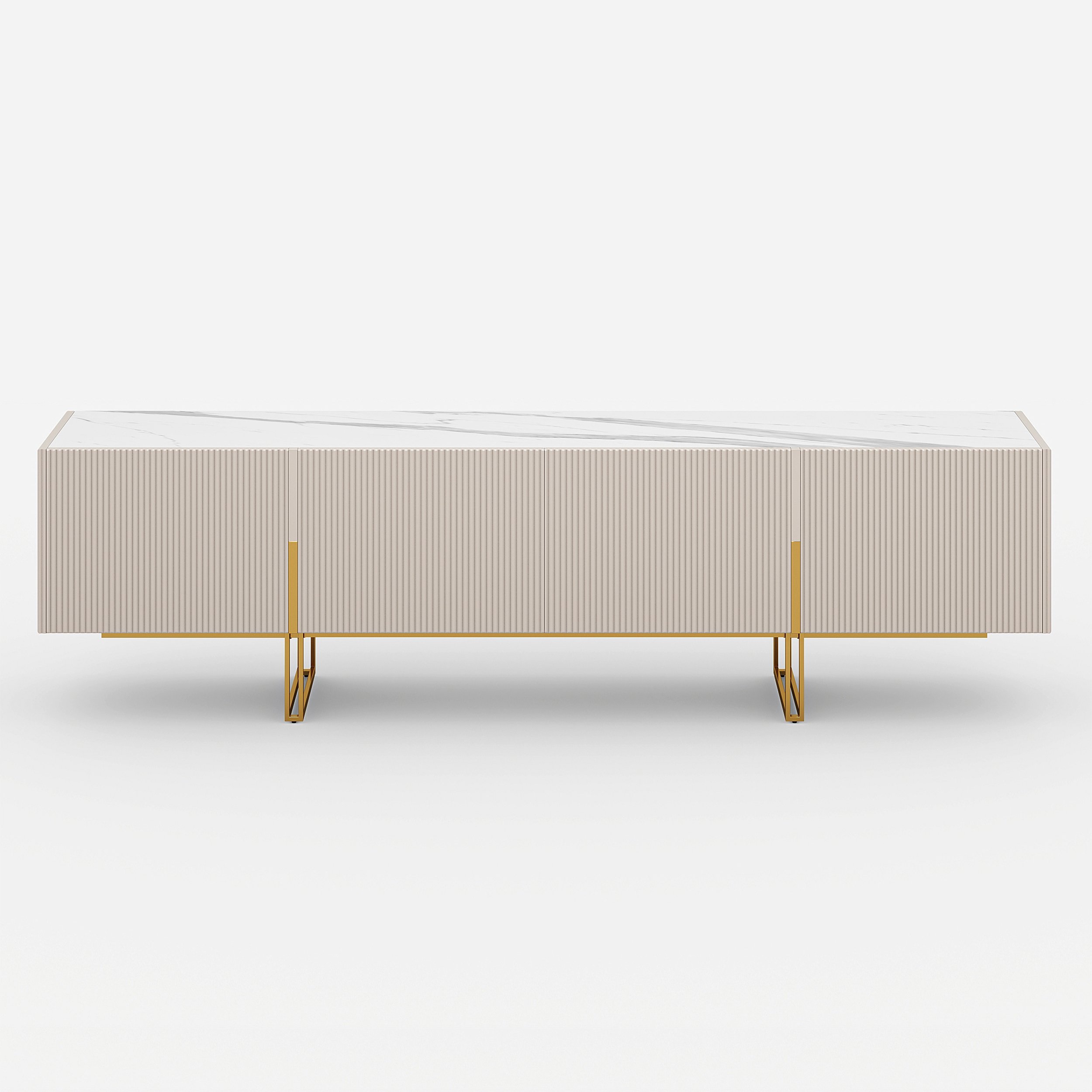 HMR Grovyn Sintered Stone Top Fluted TV Stand with Storage - Off White, 78.7"W x 17.7"D x 23.6"H, Without Fireplace