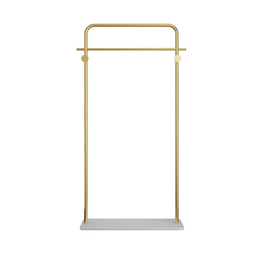 HMR - Metal Freestanding Cloth Rail Rack with Hooks and Marble Base in Gold