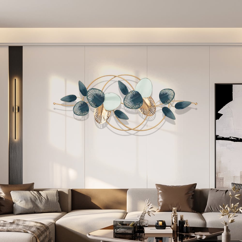 HMR - Minimalist 3D Hollow-out Metal Leaves Wall Decor in 53.5"L x 19.7"H