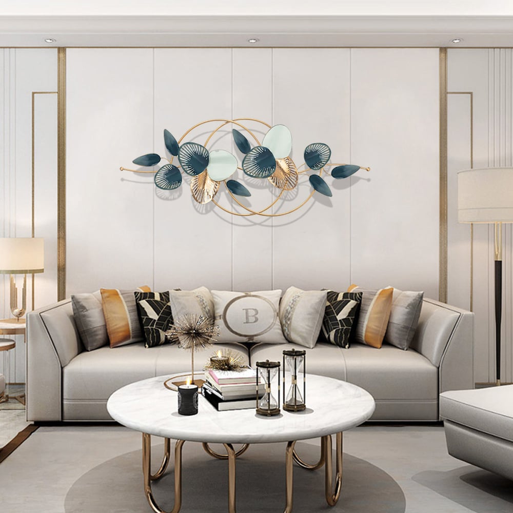 HMR - Minimalist 3D Hollow-out Metal Leaves Wall Decor in 53.5"L x 19.7"H