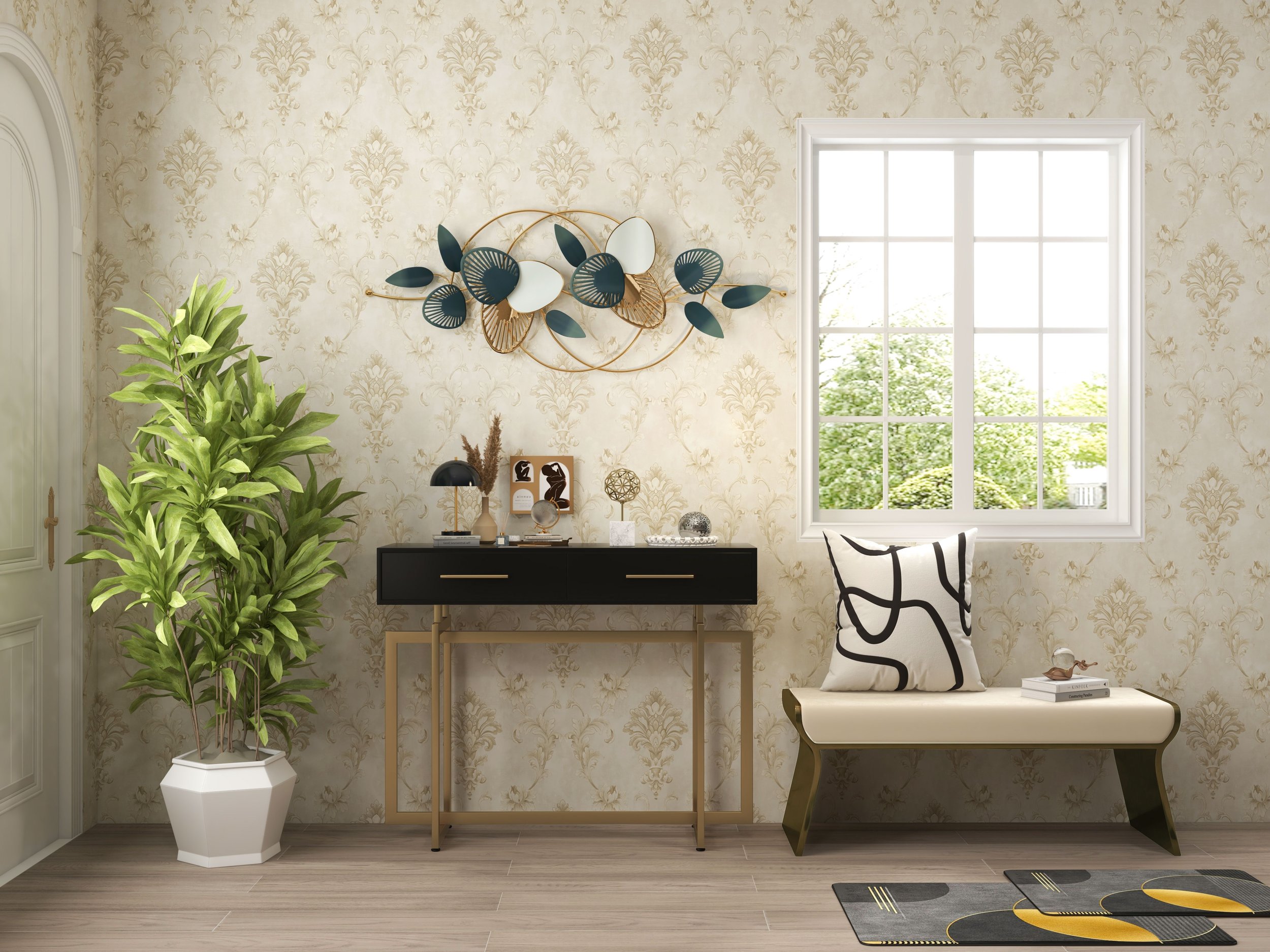 HMR - Minimalist 3D Hollow-out Metal Leaves Wall Decor in 53.5"L x 19.7"H