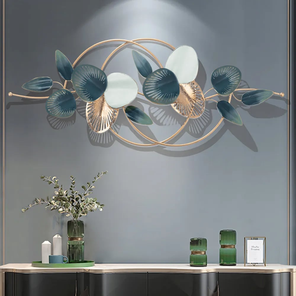 HMR - Minimalist 3D Hollow-out Metal Leaves Wall Decor in 53.5"L x 19.7"H