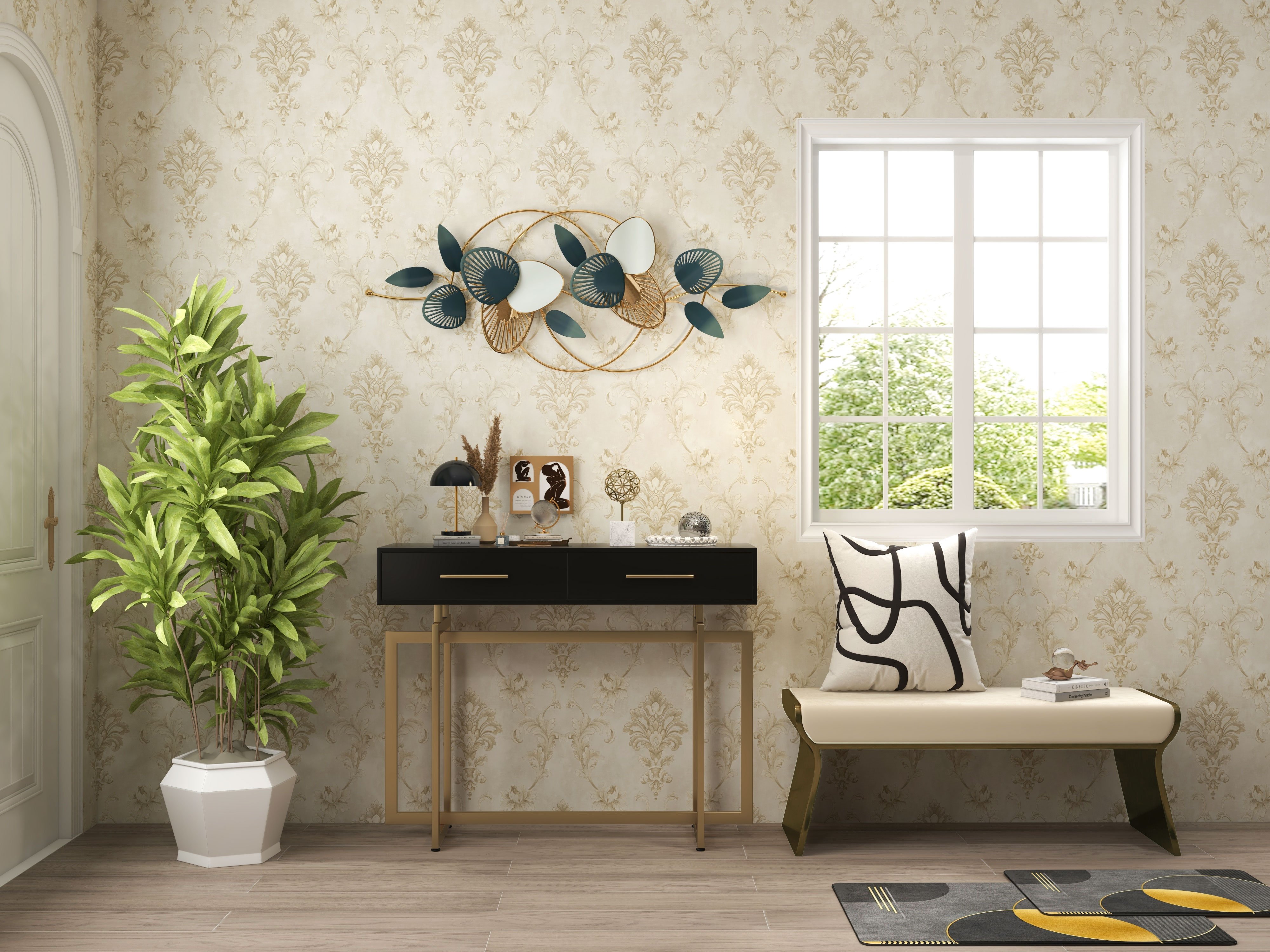 HMR - Minimalist 3D Hollow-out Metal Leaves Wall Decor in 53.5"L x 19.7"H