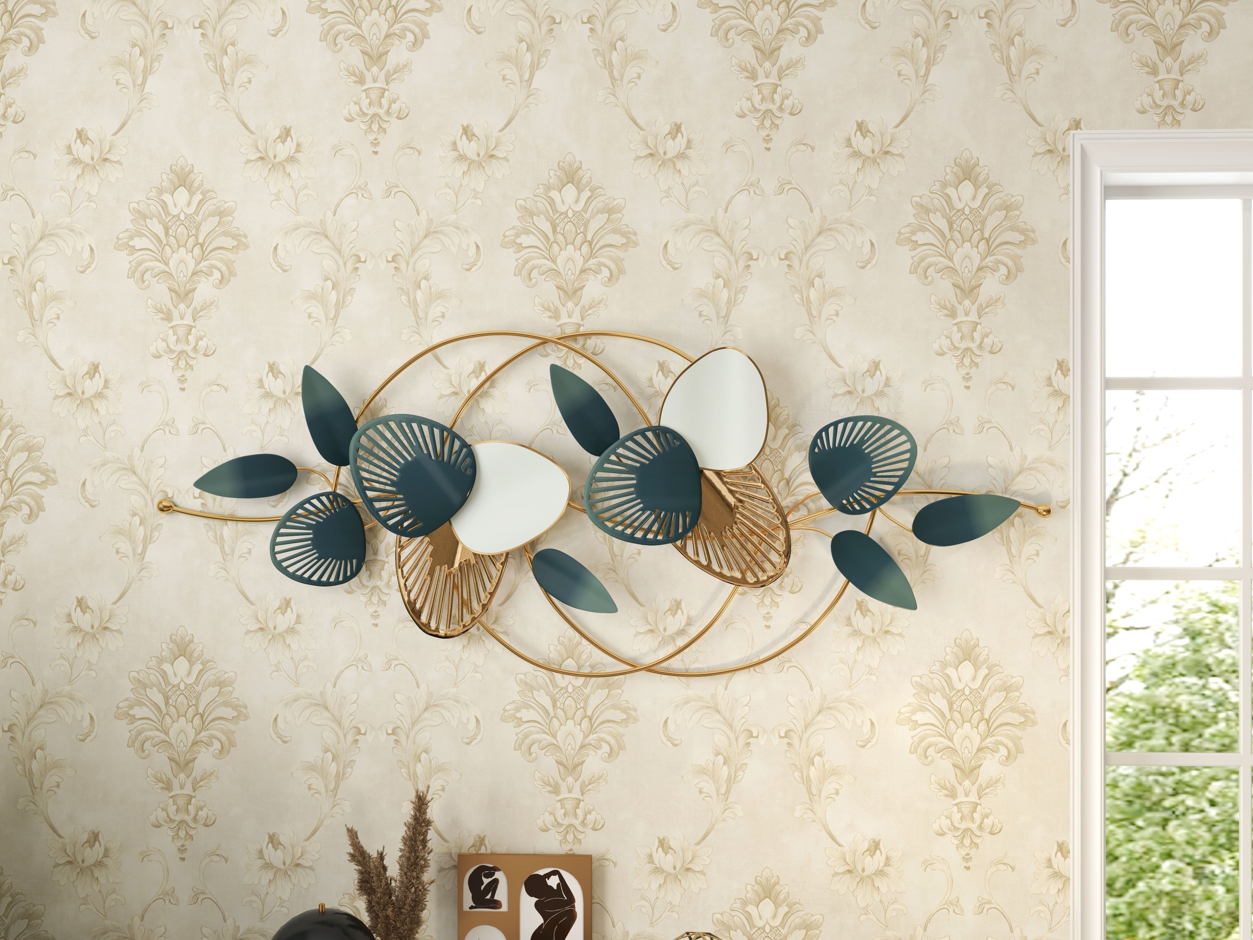 HMR - Minimalist 3D Hollow-out Metal Leaves Wall Decor in 53.5"L x 19.7"H