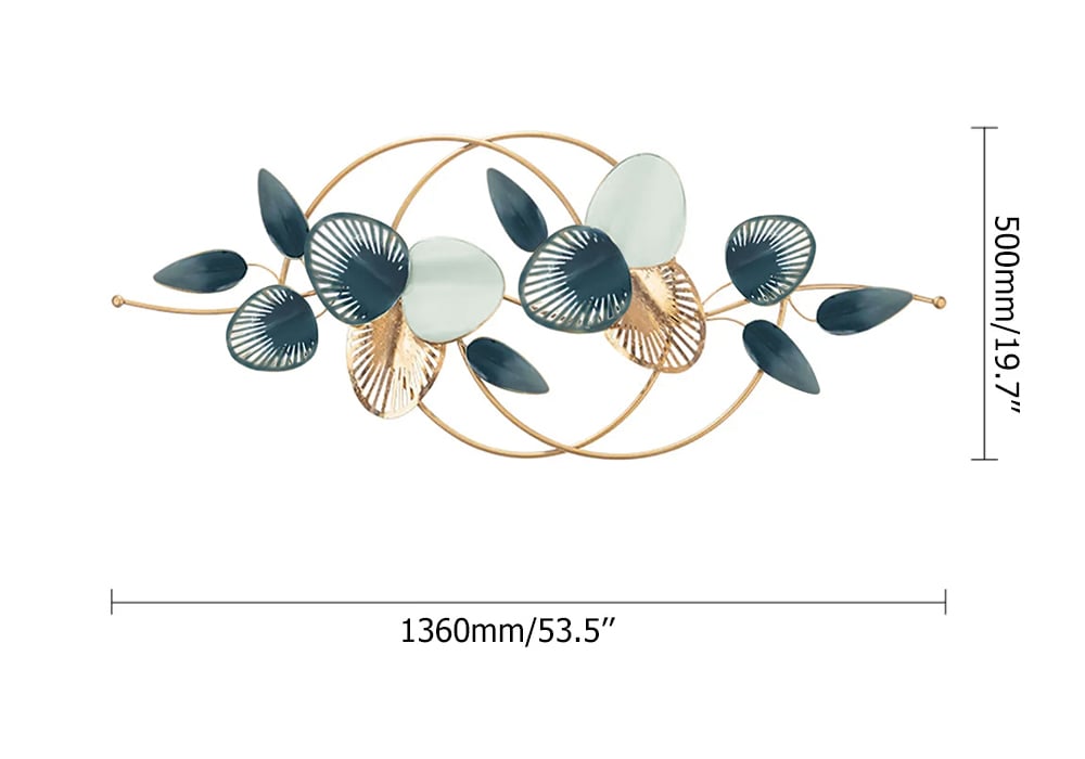 HMR - Minimalist 3D Hollow-out Metal Leaves Wall Decor in 53.5"L x 19.7"H