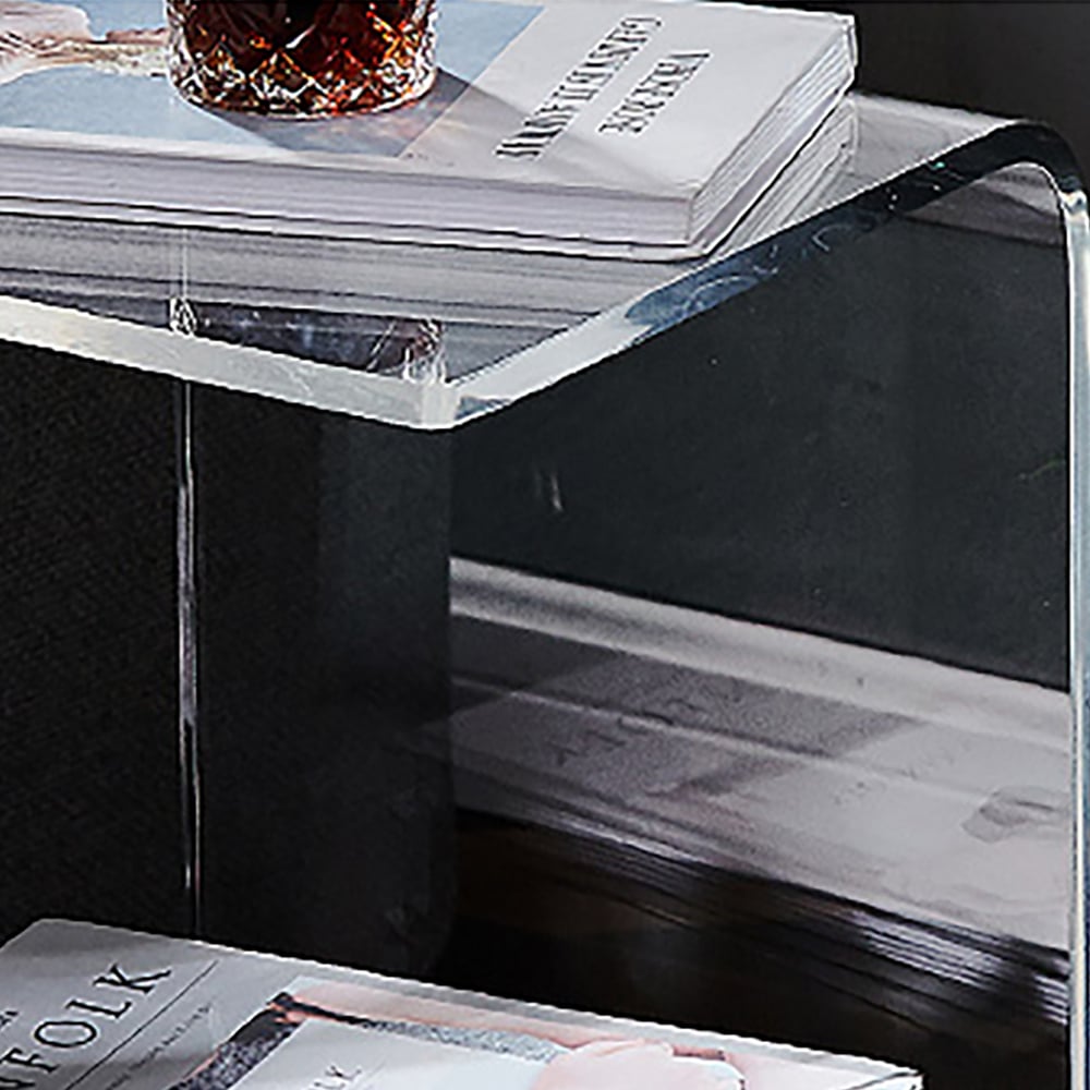 HMR Modern End Table with Storage C-Shaped - Clear, Acrylic