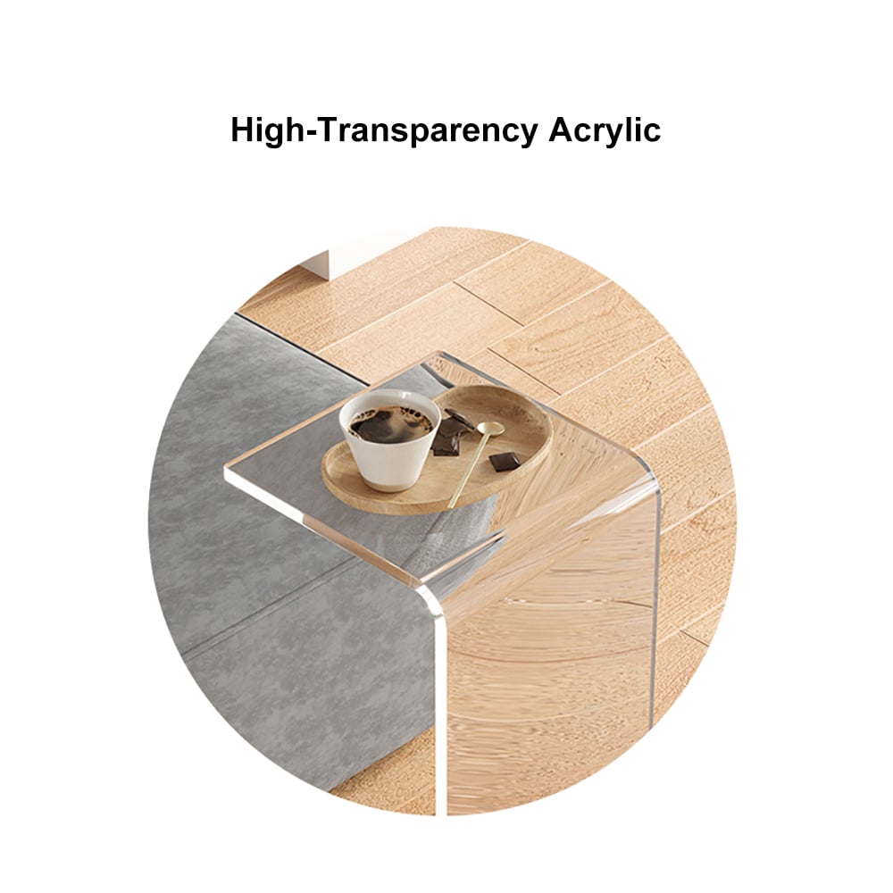 HMR Modern End Table with Storage C-Shaped - Clear, Acrylic
