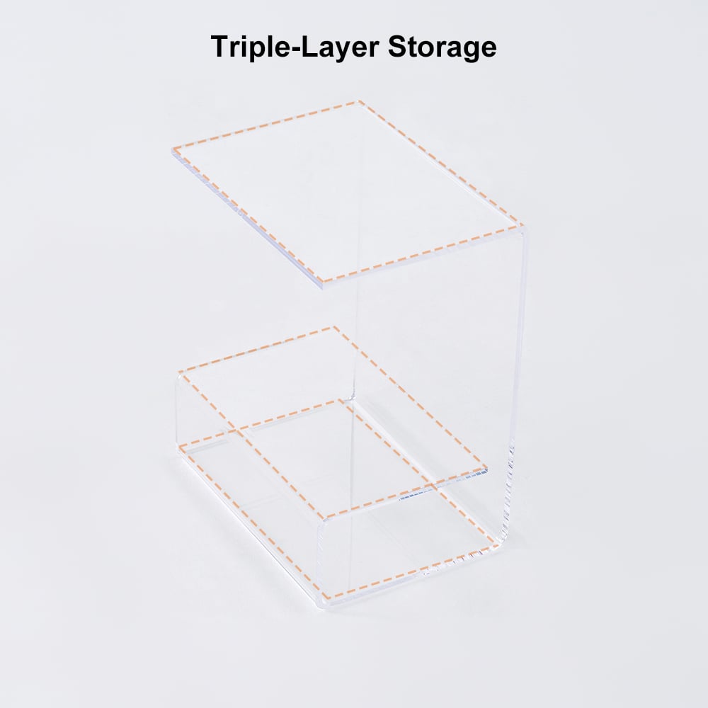 HMR Modern End Table with Storage C-Shaped - Clear, Acrylic