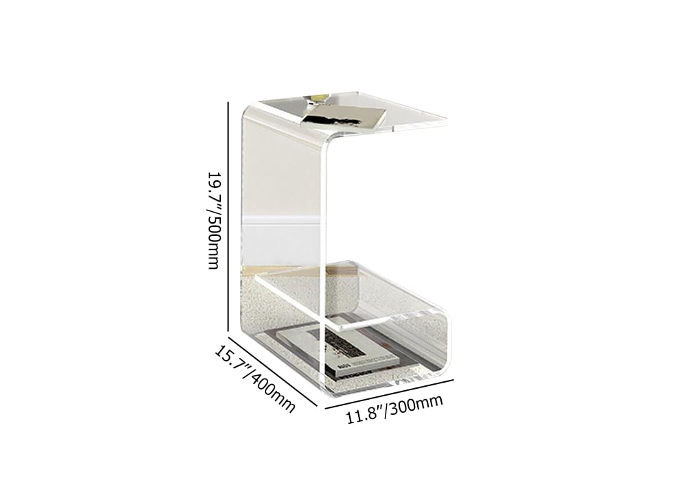 HMR Modern End Table with Storage C-Shaped - Clear, Acrylic