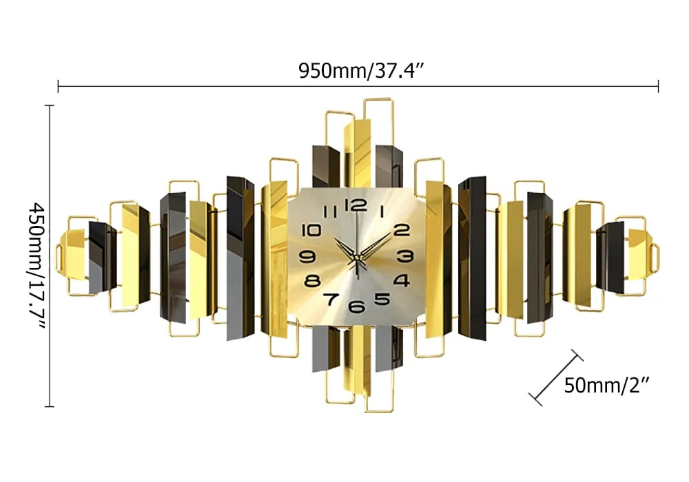 HMR - 3D Oversized Wall Clock Geometric in Black/Gold