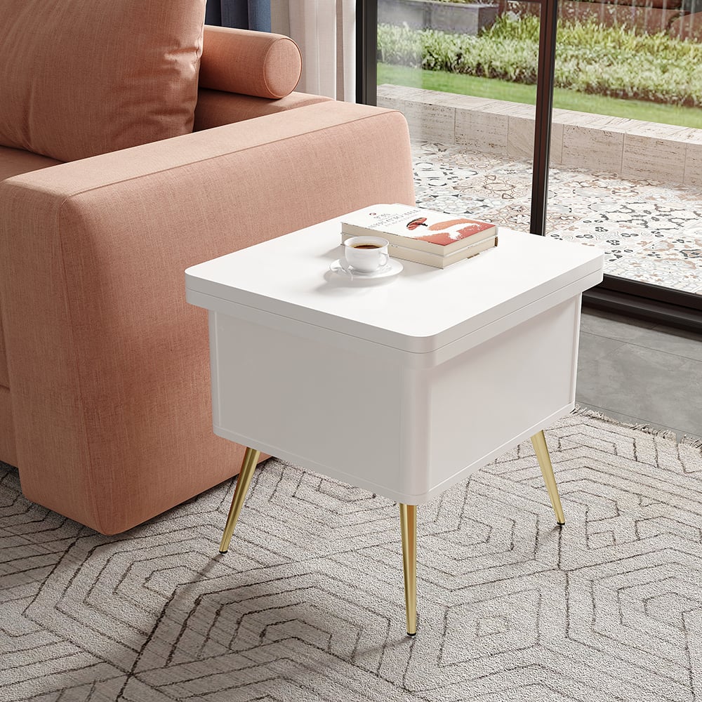 HMR - Modern Multi-functional Coffee Table Extendable with Storage & Lift Top in White