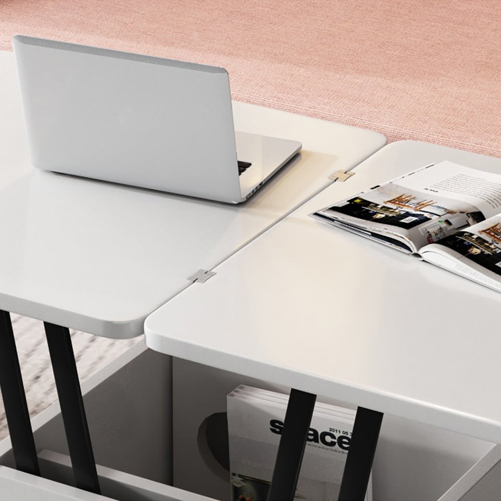 HMR - Modern Multi-functional Coffee Table Extendable with Storage & Lift Top in White