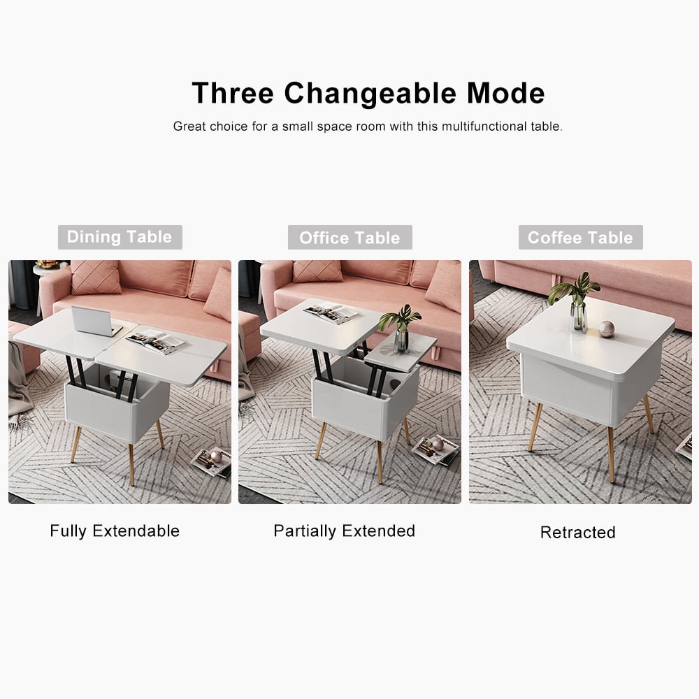 HMR - Modern Multi-functional Coffee Table Extendable with Storage & Lift Top in White