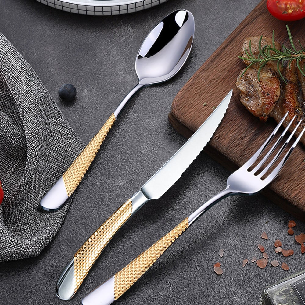 HMR - 16-Pieces Flatware Set Service for 4 in Stainless Steel