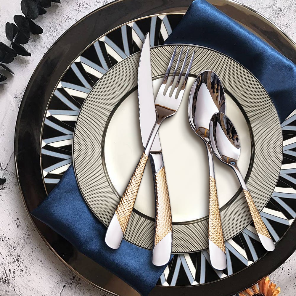 HMR - 16-Pieces Flatware Set Service for 4 in Stainless Steel