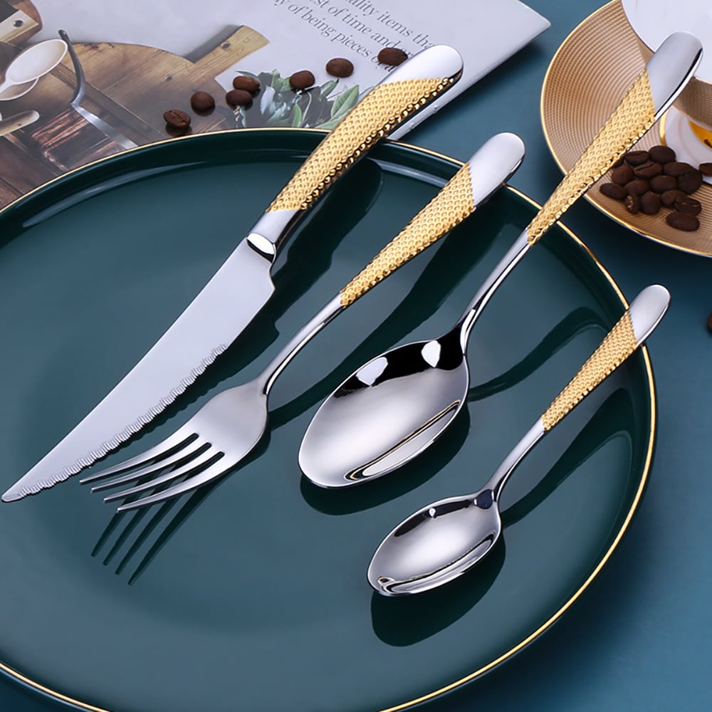 HMR - 16-Pieces Flatware Set Service for 4 in Stainless Steel