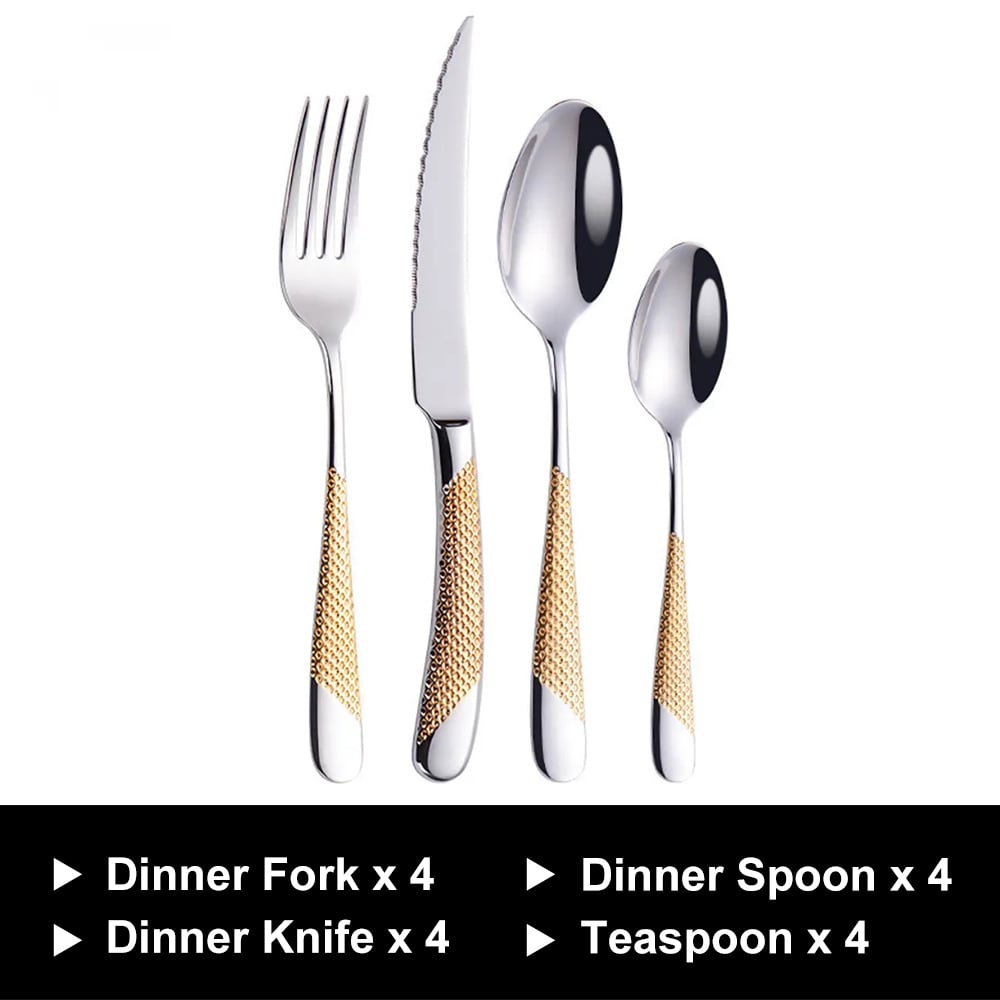 HMR - 16-Pieces Flatware Set Service for 4 in Stainless Steel