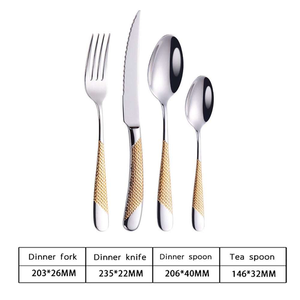 HMR - 16-Pieces Flatware Set Service for 4 in Stainless Steel