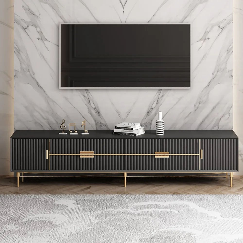 HMR - Scandinavian TV Stand 4-Drawer 2-Door Media Console in Black