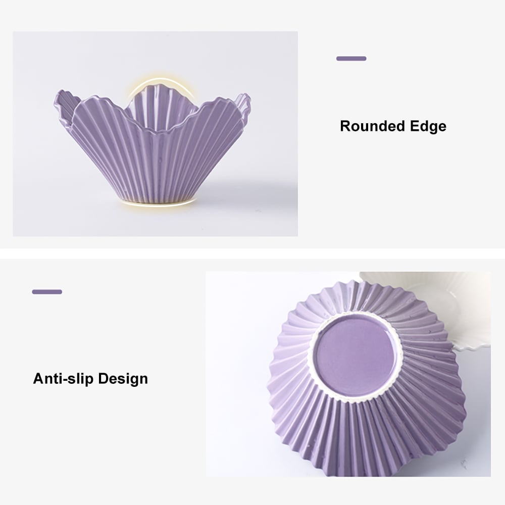 HMR - Set of 2 Ceramic Origami Fruit Bowls Decor Plates in White & Purple