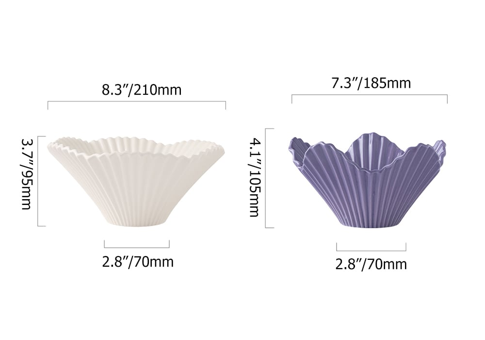 HMR - Set of 2 Ceramic Origami Fruit Bowls Decor Plates in White & Purple