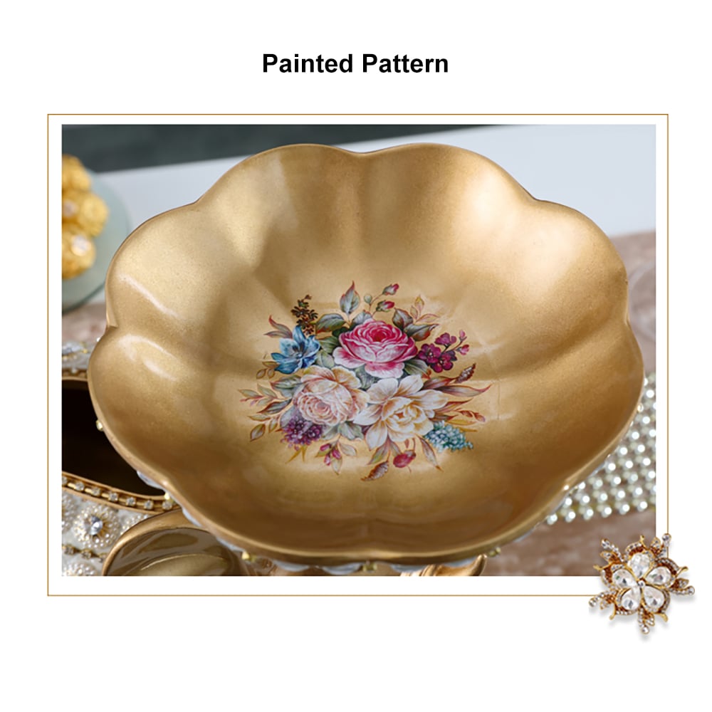 HMR - Gold & White Elephant Fruit Basket with Tissue Box Resin Snack Tray Decor