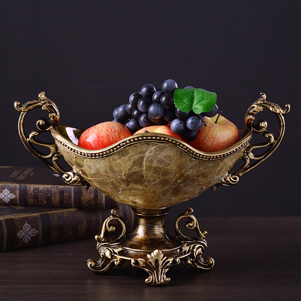 HMR - Shellium Brown Fruit Basket Decorative Bowl Resin & Shell Snack Tray