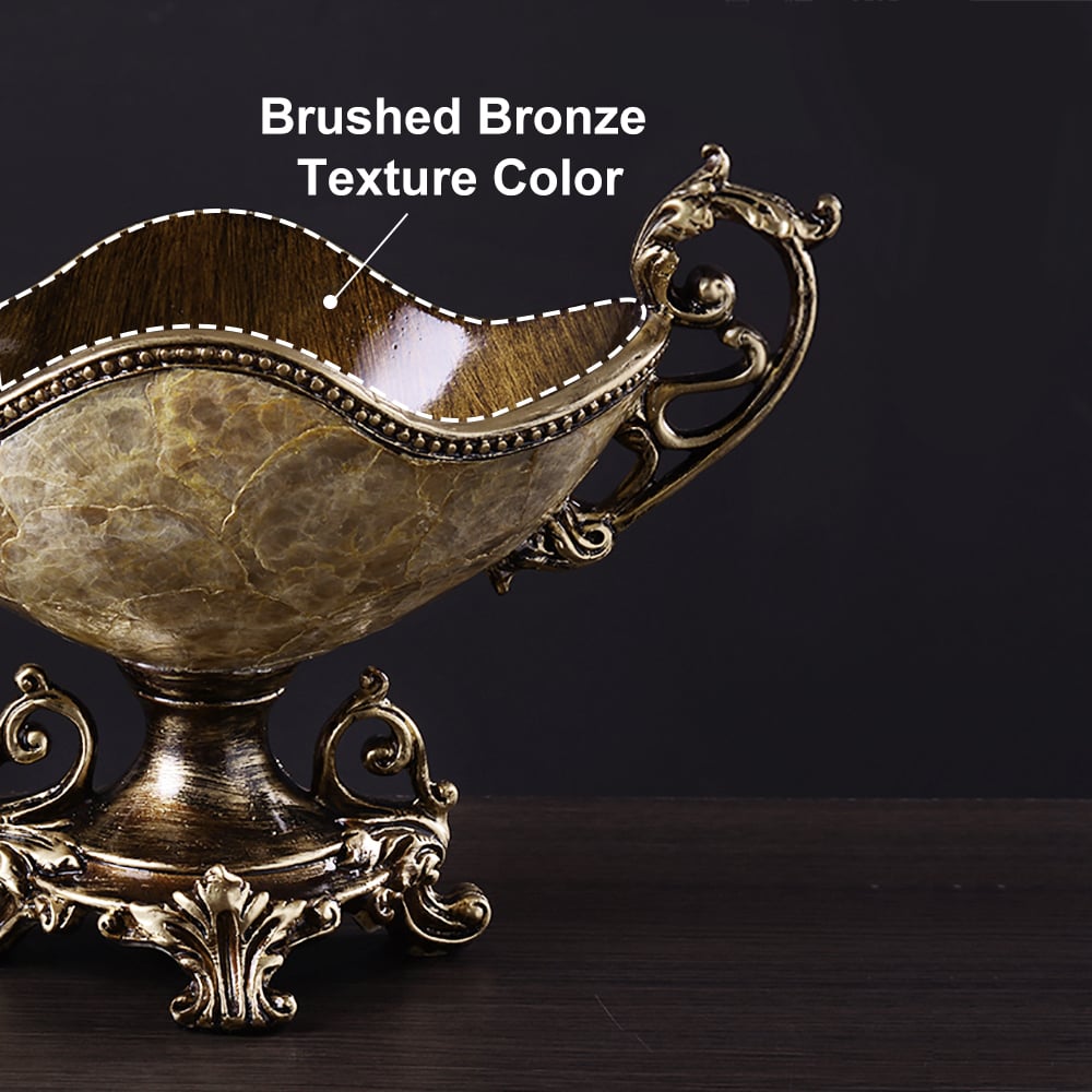 HMR - Shellium Brown Fruit Basket Decorative Bowl Resin & Shell Snack Tray