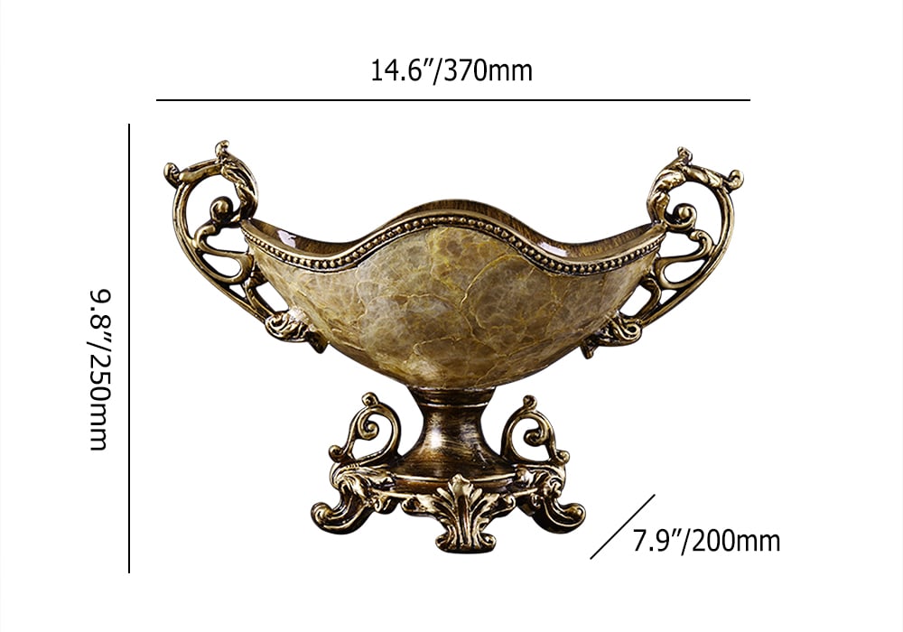 HMR - Shellium Brown Fruit Basket Decorative Bowl Resin & Shell Snack Tray