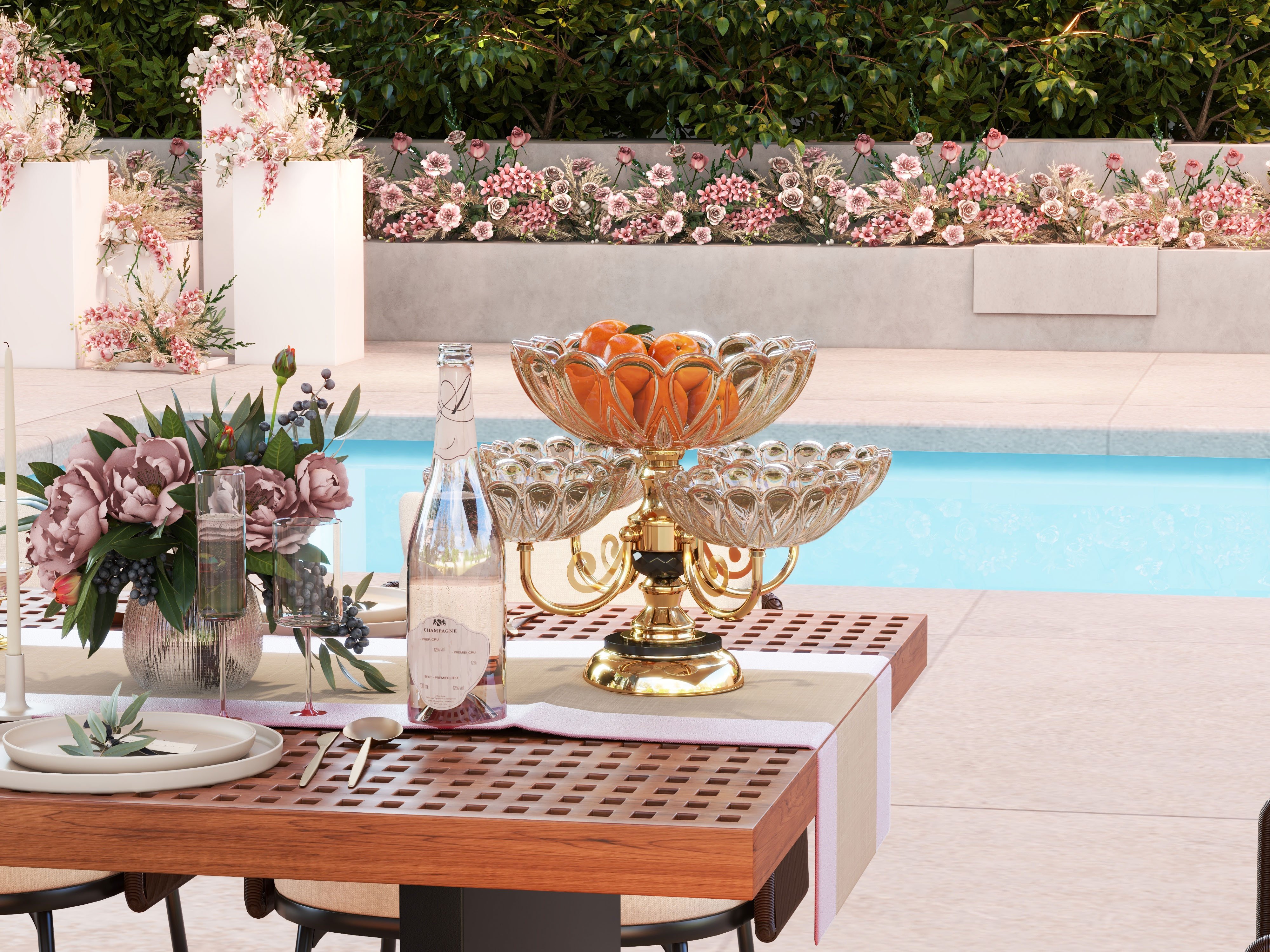 HMR - Rotatable Glass Fruit Basket Multilayer Decor Bowl with Base in Rose Gold