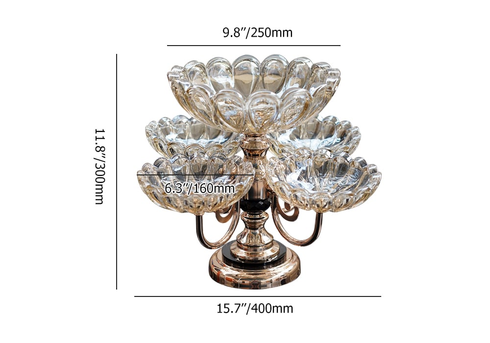 HMR - Rotatable Glass Fruit Basket Multilayer Decor Bowl with Base in Rose Gold