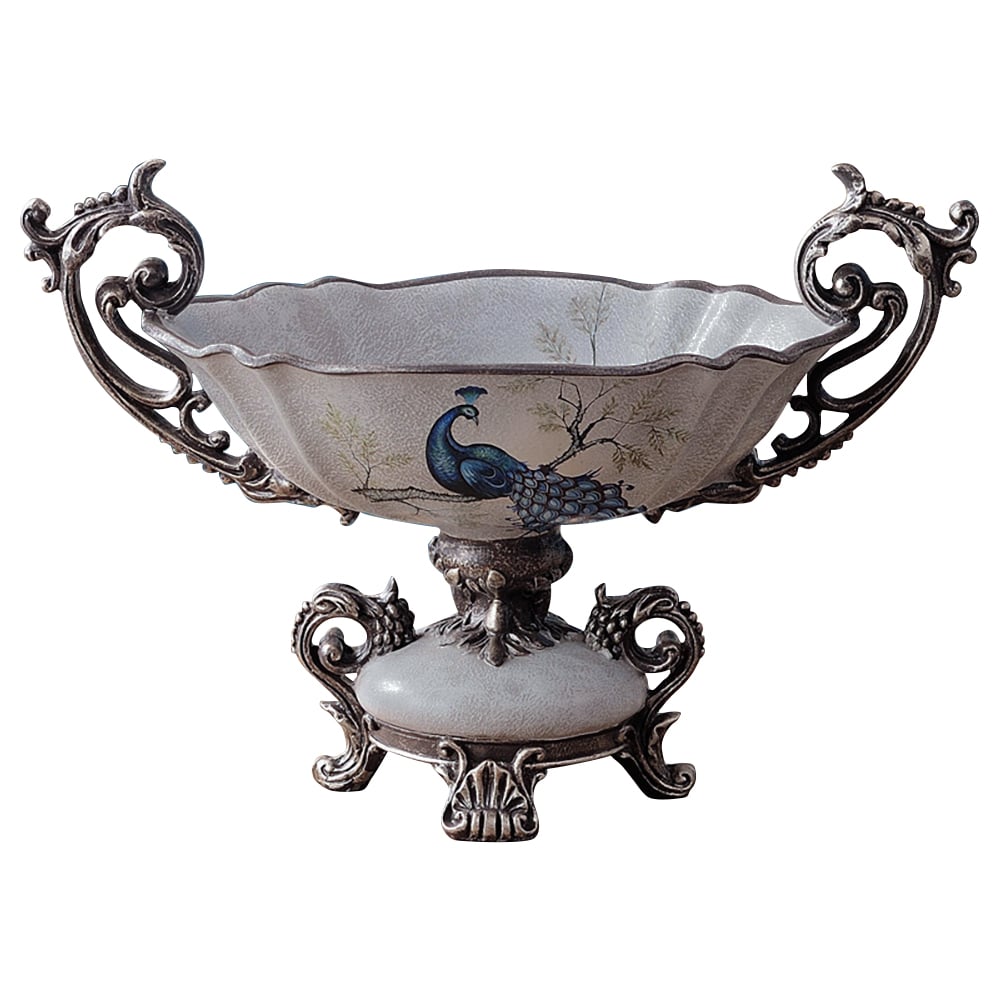 HMR - Gray & Blue Resin Fruit Basket Bowl Decor Snack Tray Storage with Handle