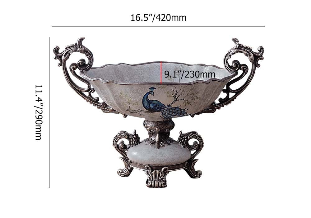 HMR - Gray & Blue Resin Fruit Basket Bowl Decor Snack Tray Storage with Handle