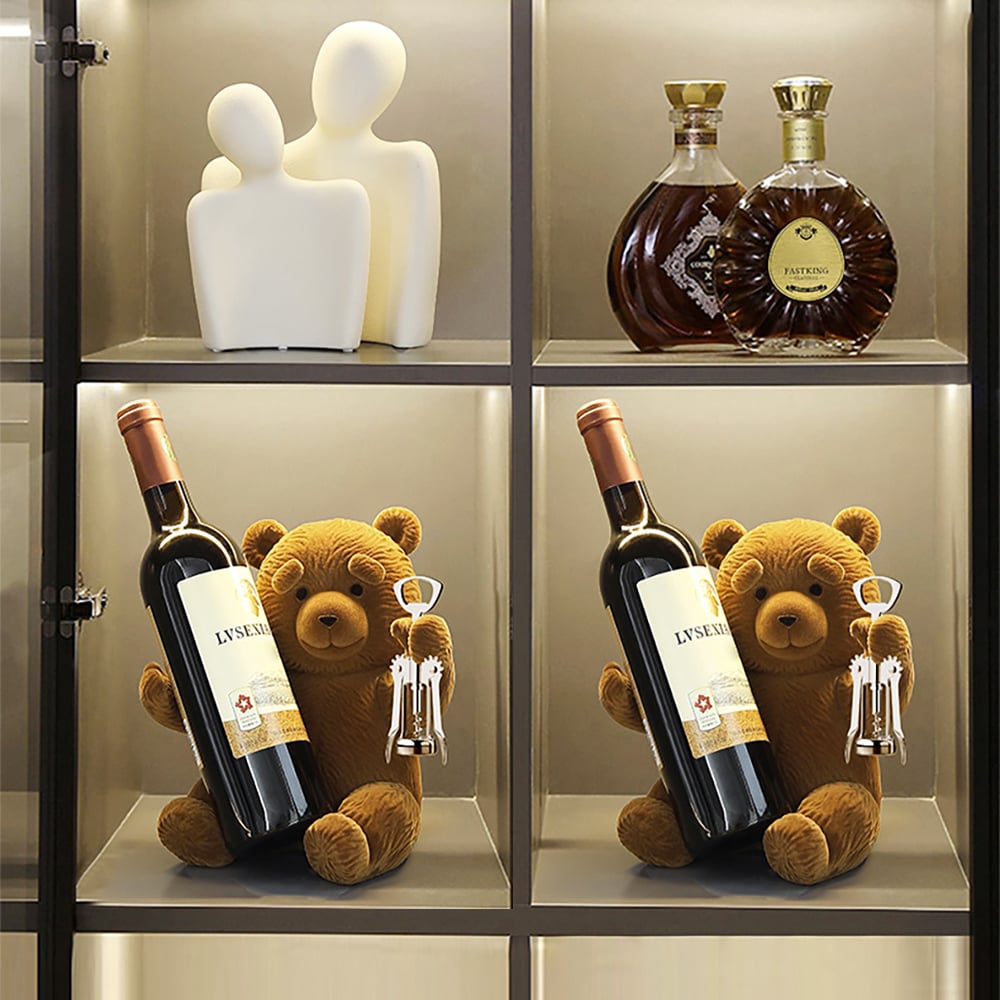 HMR - Brown Bear Table Top Wine Rack Countertop Wine Bottle Holder