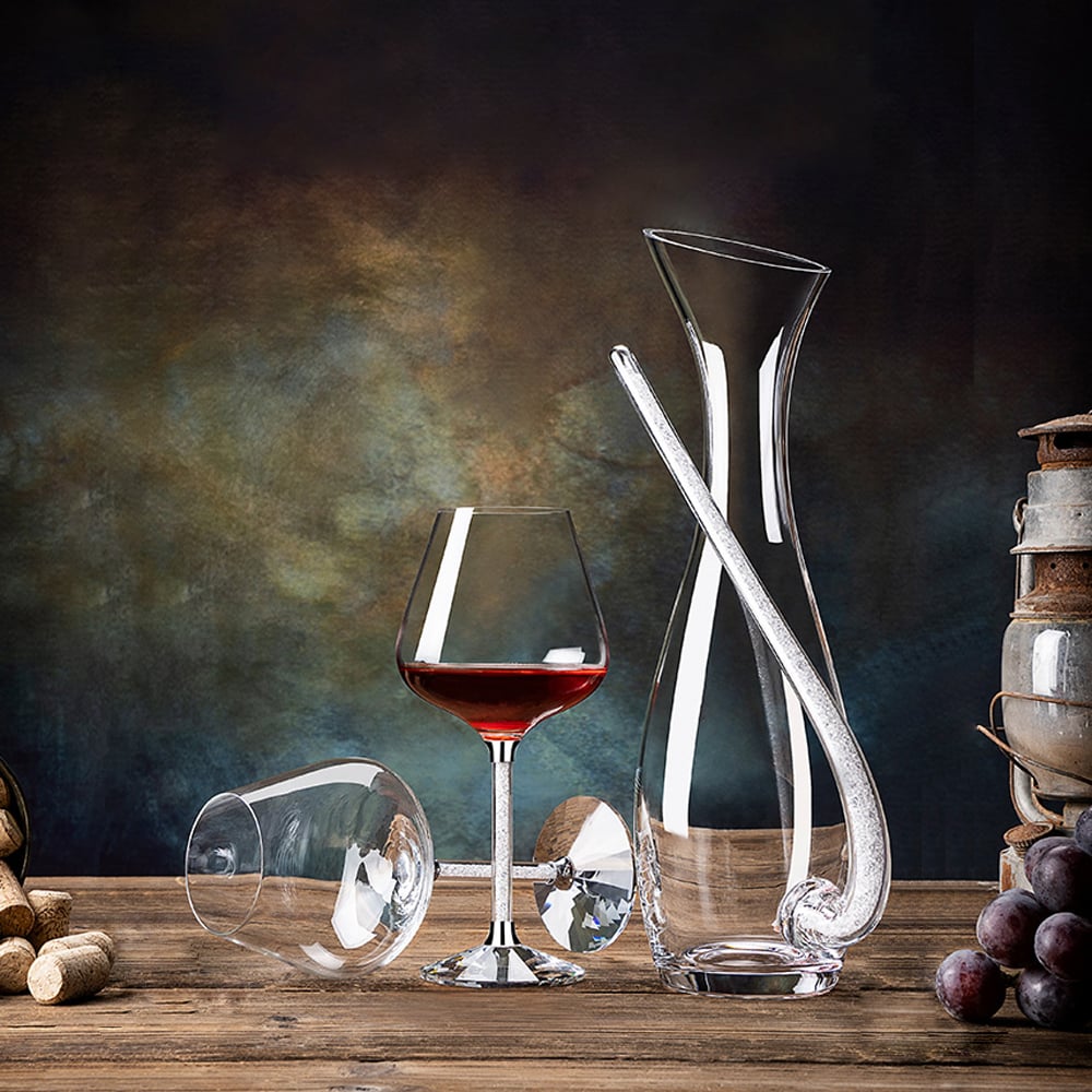 HMR - Creative Wine Decanter with Silver Cystal-Filled Handle