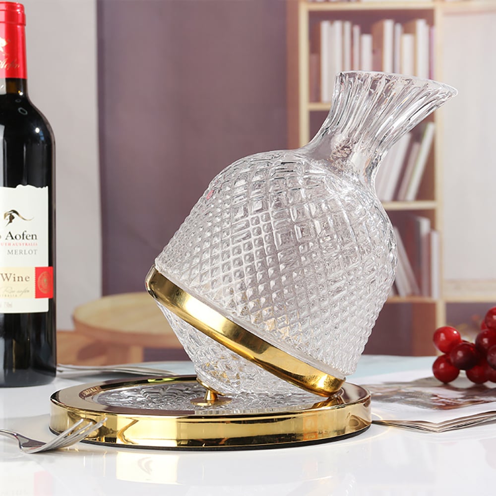 HMR - Luxury Tumbler Wine Decanter 360 Rotating Hand-Carved Diamond Creative Spin Decanter