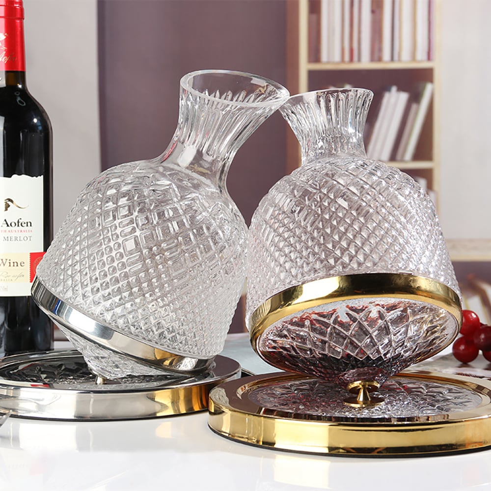 HMR - Luxury Tumbler Wine Decanter 360 Rotating Hand-Carved Diamond Creative Spin Decanter