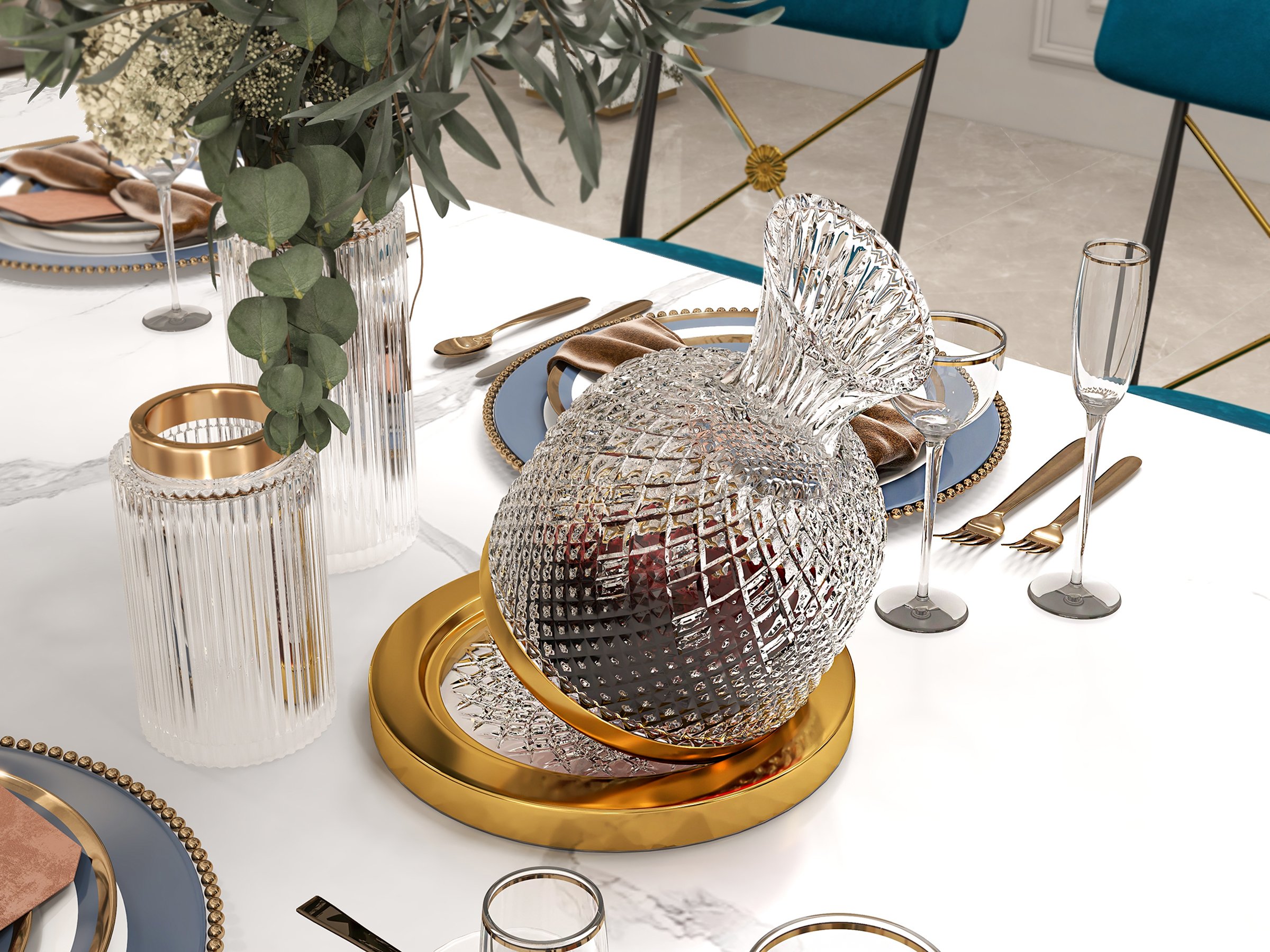 HMR - Luxury Tumbler Wine Decanter 360 Rotating Hand-Carved Diamond Creative Spin Decanter