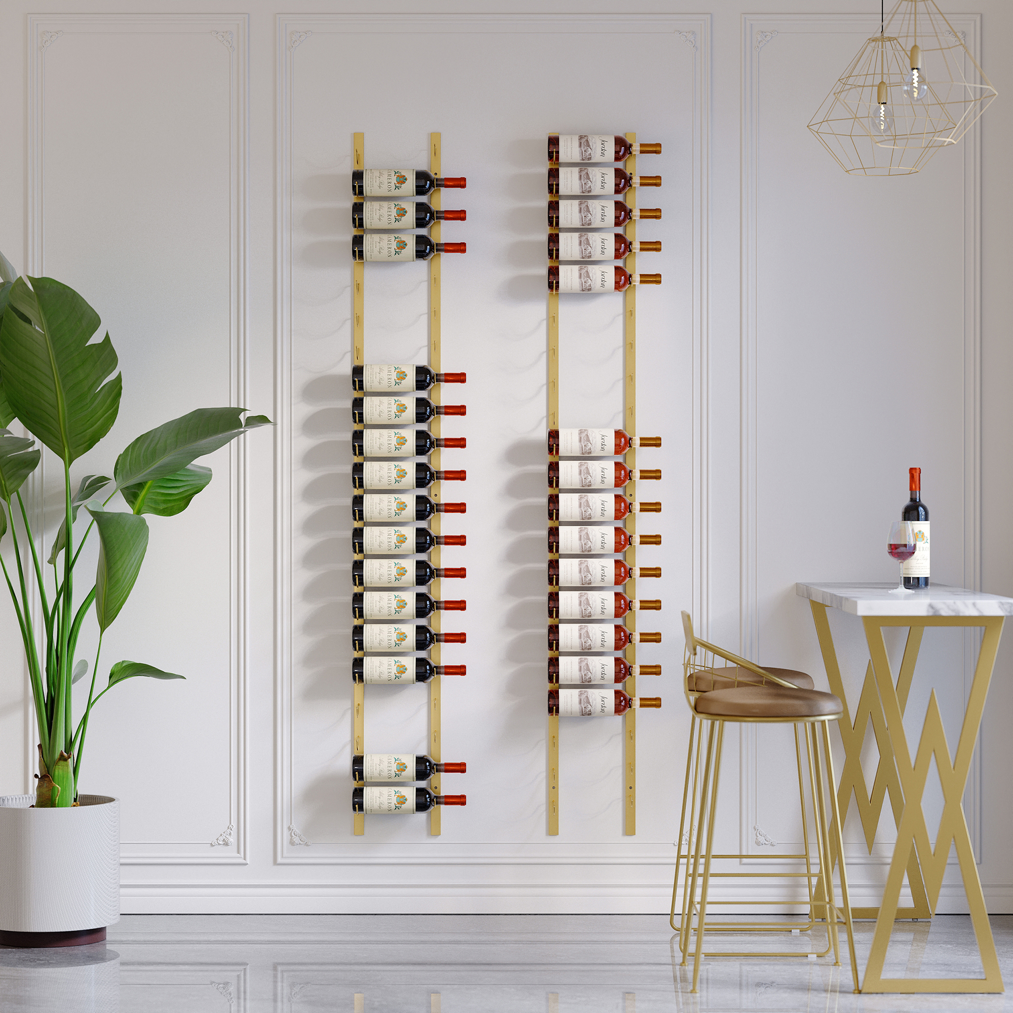 HMR - Modern Gold Wall Mounted Wine Bottle Rack 21-Bottle Metal Wine Rack