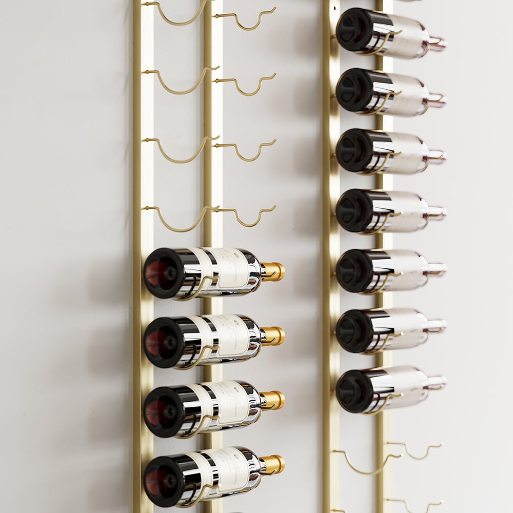 HMR - Modern Gold Wall Mounted Wine Bottle Rack 21-Bottle Metal Wine Rack